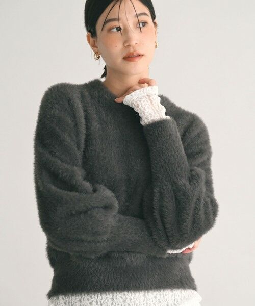 green label relaxing/グリーンレーベル リラクシング 【WEB限定】<at ease>フェザーヤーン プルオーバー ニット DK. GRAY FREE green label relaxing/グリーンレーベル リラクシング 【WEB限定】<at ease>フェザーヤーン プルオーバー ニット DK. GRAY FREE