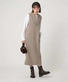 green label relaxing / グリーンレーベル リラクシング ロング・マキシ丈ワンピース | ［size SHORTあり］カルゼ キーネック ジャンパースカート