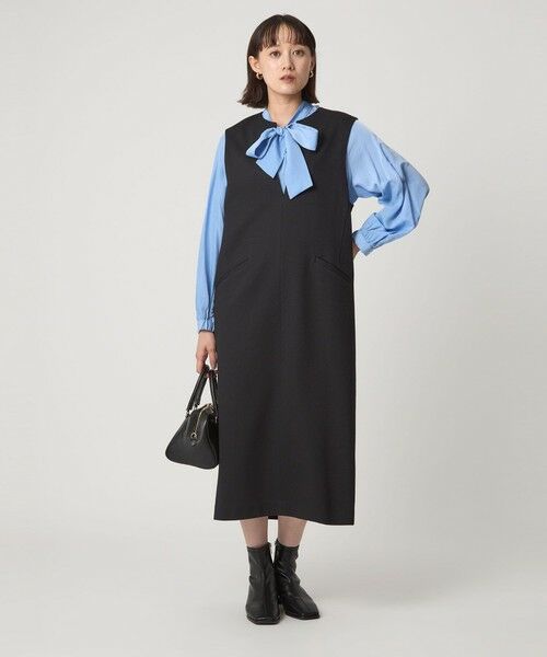 green label relaxing / グリーンレーベル リラクシング ロング・マキシ丈ワンピース | ［size SHORTあり］カルゼ キーネック ジャンパースカート | 詳細1