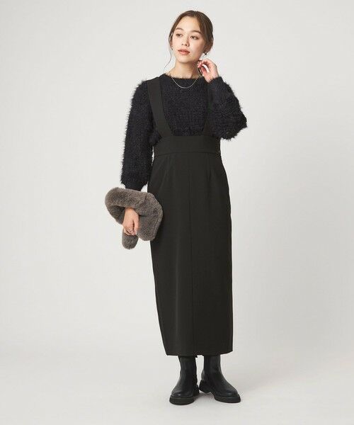 green label relaxing / グリーンレーベル リラクシング ロング・マキシ丈ワンピース | フェザー ニット プルオーバー × ジャンスパースカート セット(BLACK)