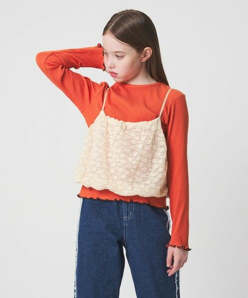 green label relaxing / グリーンレーベル リラクシング カットソー | 起毛レースキャミ×テレコロング Tシャツ セット / キッズ | 詳細2