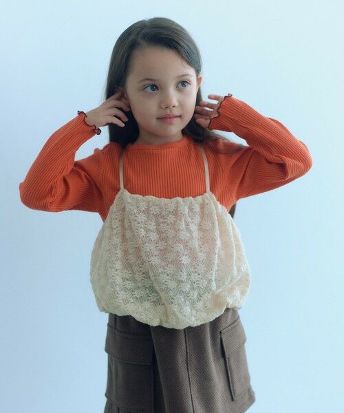 green label relaxing/グリーンレーベル リラクシング 起毛レースキャミ×テレコロング Tシャツ セット / キッズ ORANGE 160cm