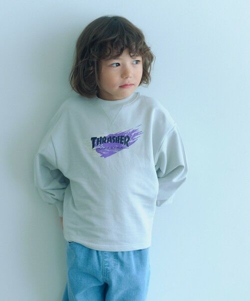 green label relaxing/グリーンレーベル リラクシング 【別注】<THRASHER>プリントスウェット / トレーナー / キッズ 100cm-130cm LT. BLUE 120cm-130cm(S)