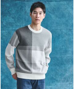 green label relaxing / グリーンレーベル リラクシング ニット・セーター | カラー ブロック ジャカード クルーネック ニット