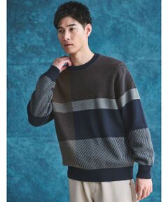 green label relaxing / グリーンレーベル リラクシング ニット・セーター | カラー ブロック ジャカード クルーネック ニット