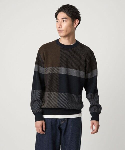 green label relaxing / グリーンレーベル リラクシング ニット・セーター | カラー ブロック ジャカード クルーネック ニット | 詳細16
