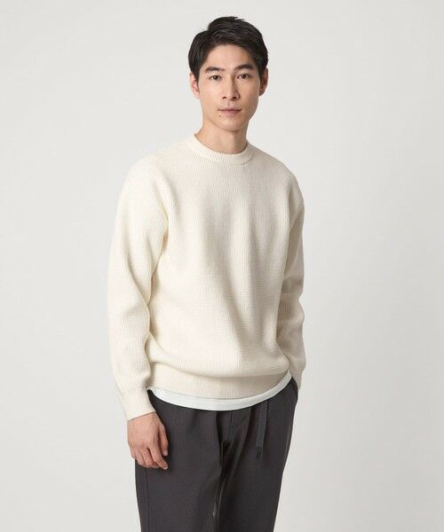 green label relaxing / グリーンレーベル リラクシング ニット・セーター | コットン ポリエステル ワッフル クルーネック ニット(WHITE)