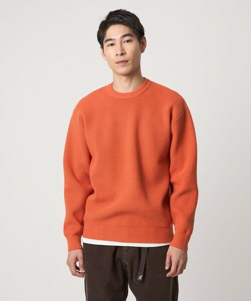 green label relaxing / グリーンレーベル リラクシング ニット・セーター | コットン ポリエステル ワッフル クルーネック ニット(ORANGE)