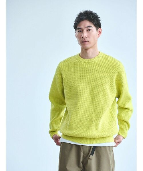 green label relaxing / グリーンレーベル リラクシング ニット・セーター | コットン ポリエステル ワッフル クルーネック ニット(LIME)