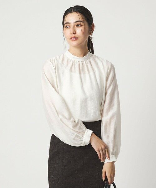green label relaxing / グリーンレーベル リラクシング シャツ・ブラウス | フェイクパール スタンドネック ブラウス(WHITE)
