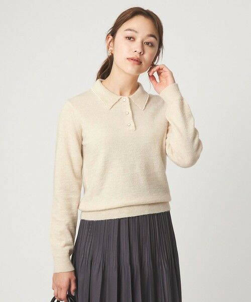 green label relaxing / グリーンレーベル リラクシング ニット・セーター | 襟付き フェイクパール プルオーバー ニット ウォッシャブル | 詳細1