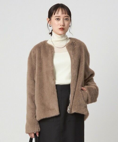 green label relaxing / グリーンレーベル リラクシング ノーカラージャケット | フェイクファー ノーカラー コート | 詳細1