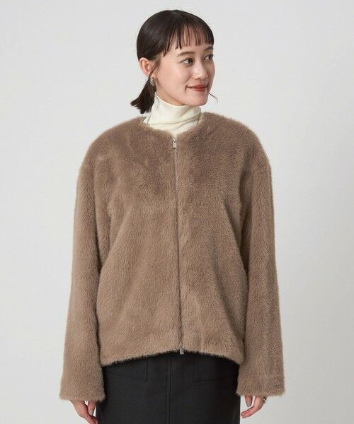 green label relaxing / グリーンレーベル リラクシング ノーカラージャケット | フェイクファー ノーカラー コート | 詳細6