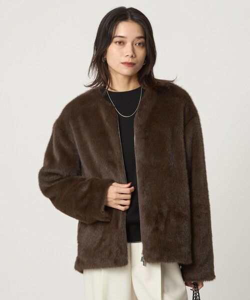 green label relaxing / グリーンレーベル リラクシング ノーカラージャケット | フェイクファー ノーカラー コート | 詳細18