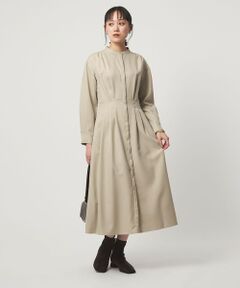 green label relaxing / グリーンレーベル リラクシング ロング・マキシ丈ワンピース | ウールライク バンドカラータック ワンピース