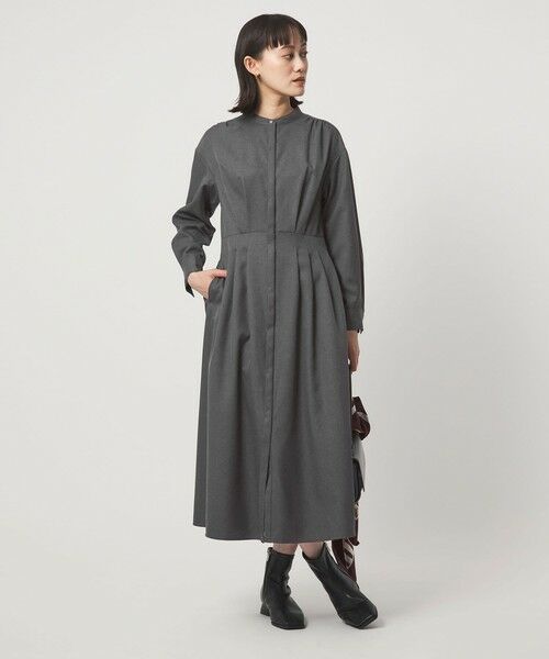 green label relaxing / グリーンレーベル リラクシング ロング・マキシ丈ワンピース | ウールライク バンドカラータック ワンピース | 詳細1