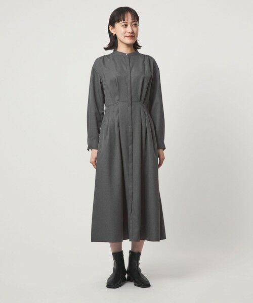 green label relaxing / グリーンレーベル リラクシング ロング・マキシ丈ワンピース | ウールライク バンドカラータック ワンピース | 詳細4