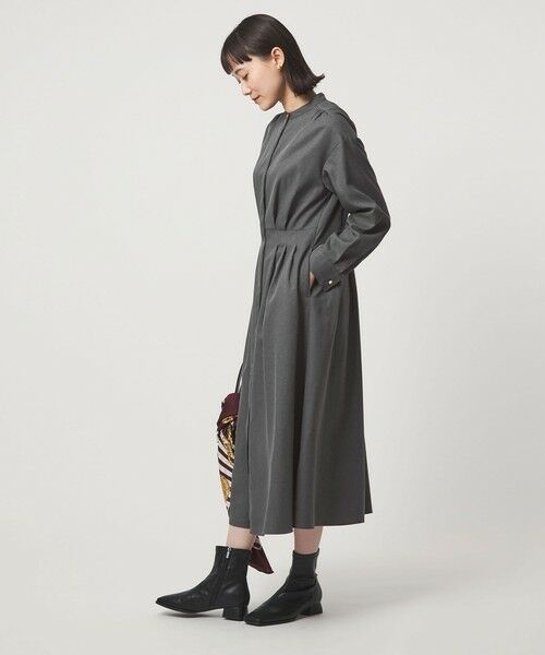 green label relaxing / グリーンレーベル リラクシング ロング・マキシ丈ワンピース | ウールライク バンドカラータック ワンピース | 詳細2