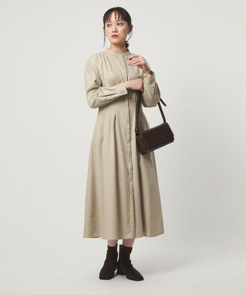 green label relaxing / グリーンレーベル リラクシング ロング・マキシ丈ワンピース | ウールライク バンドカラータック ワンピース | 詳細17