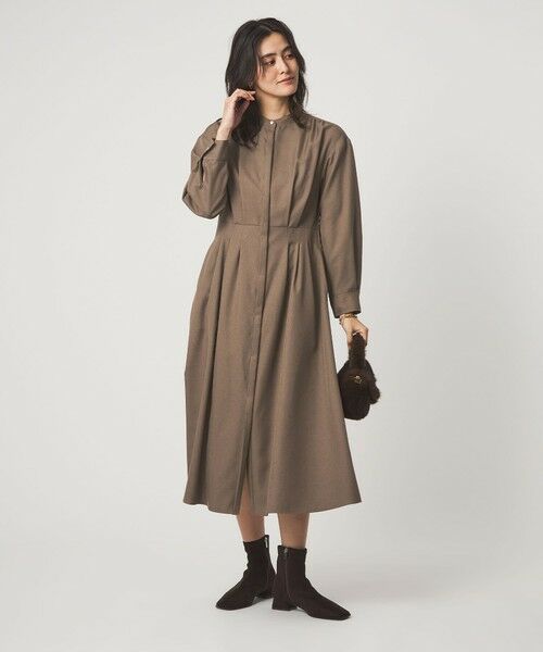 green label relaxing / グリーンレーベル リラクシング ロング・マキシ丈ワンピース | ウールライク バンドカラータック ワンピース | 詳細22