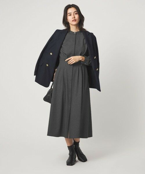 green label relaxing / グリーンレーベル リラクシング ロング・マキシ丈ワンピース | ウールライク バンドカラータック ワンピース | 詳細28