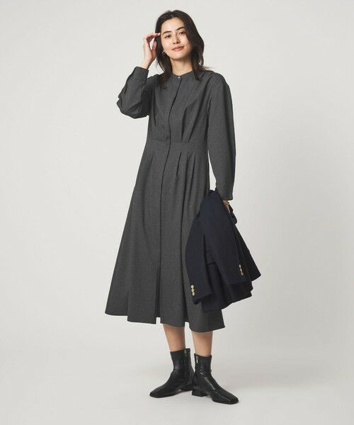 green label relaxing / グリーンレーベル リラクシング ロング・マキシ丈ワンピース | ウールライク バンドカラータック ワンピース(その他1)