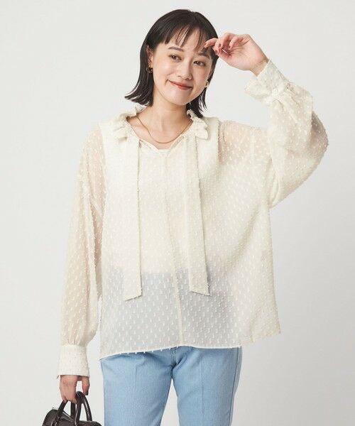 green label relaxing / グリーンレーベル リラクシング シャツ・ブラウス | プチ リボンモチーフ ジャガード ブラウス | 詳細1