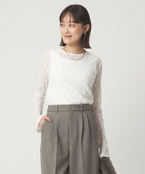 green label relaxing / グリーンレーベル リラクシング カットソー | シアー レース プルオーバー カットソー | 詳細1