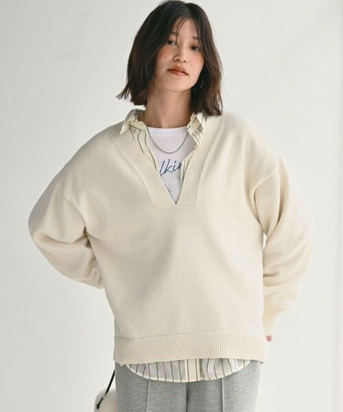 green label relaxing / グリーンレーベル リラクシング ニット・セーター | 【WEB限定】＜at ease＞スキッパー プルオーバー ニット ウォッシャブル | 詳細1