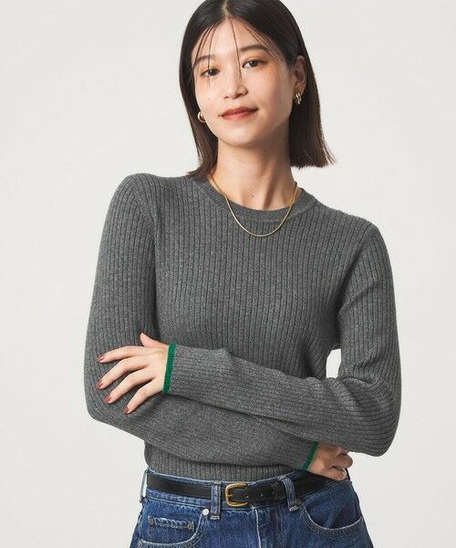 green label relaxing/グリーンレーベル リラクシング 【WEB限定】＜at ease＞ソデサキ バイカラー プルオーバー ニット ウォッシャブル DK. GRAY FREE