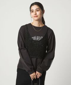 green label relaxing / グリーンレーベル リラクシング ベスト | スパンコール ニット 2WAY キャミソール ウォッシャブル