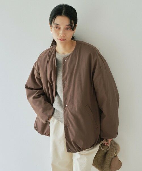 green label relaxing / グリーンレーベル リラクシング ブルゾン | ［size SHORTあり］パフィー ノーカラー ブルゾン 撥水 保温性 ウォッシャブル | 詳細16