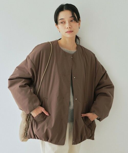 green label relaxing/グリーンレーベル リラクシング ［size SHORTあり］パフィー ノーカラー ブルゾン 撥水 保温性 ウォッシャブル MD. BROWN S(36)