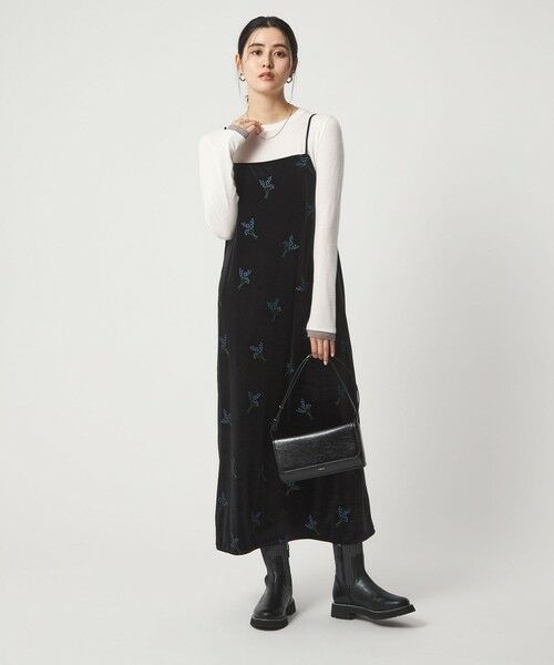 green label relaxing / グリーンレーベル リラクシング ロング・マキシ丈ワンピース | ベロア シシュウ キャミソール ワンピース | 詳細3