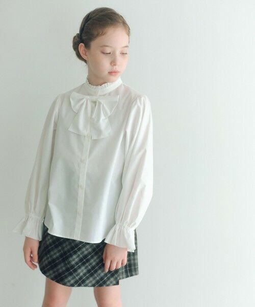green label relaxing / グリーンレーベル リラクシング シャツ・ブラウス | スタンドカラー フリルリボン ブラウス / キッズ 140cm-160cm | 詳細1