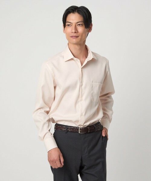 green label relaxing / グリーンレーベル リラクシング シャツ・ブラウス | コットン ナローストライプ ワイドカラー ドレスシャツ -イージーアイロン-（BEIGE）