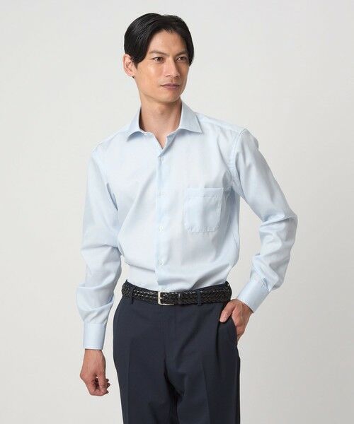 green label relaxing / グリーンレーベル リラクシング シャツ・ブラウス | コットン ナローストライプ ワイドカラー ドレスシャツ -イージーアイロン-（LT.BLUE）