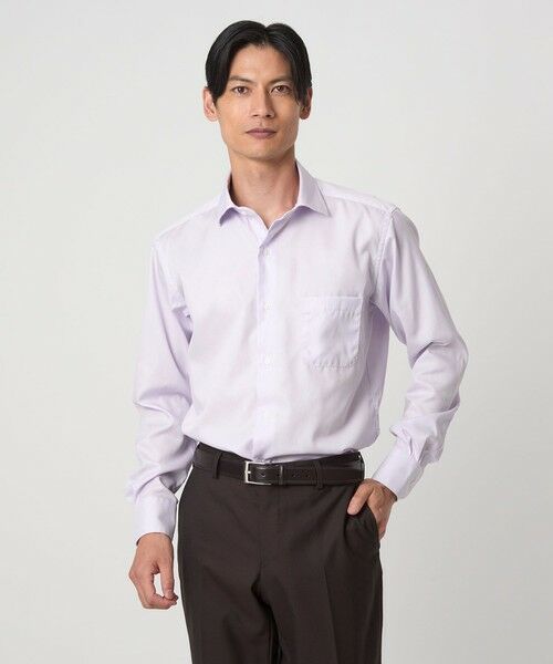 green label relaxing / グリーンレーベル リラクシング シャツ・ブラウス | コットン ナローストライプ ワイドカラー ドレスシャツ -イージーアイロン-（LILAC）