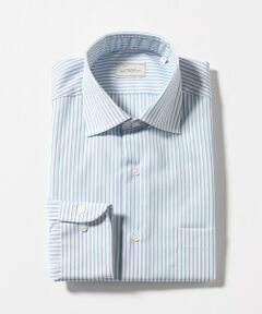 コットン ストライプ ワイドカラー ドレスシャツ -イージーアイロン-
