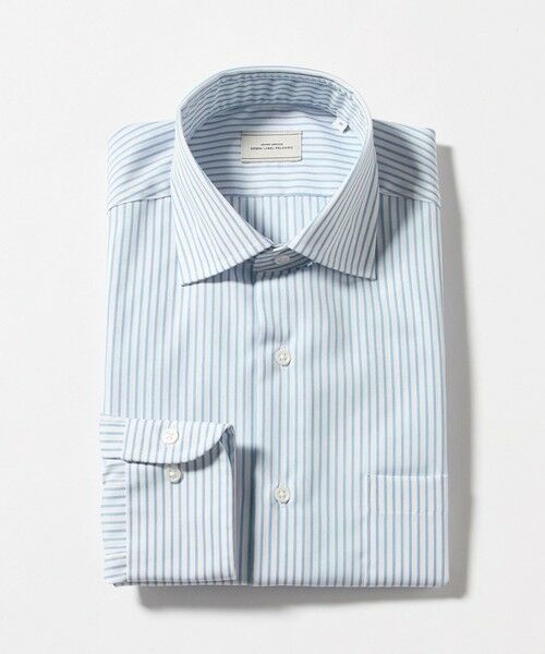 green label relaxing / グリーンレーベル リラクシング シャツ・ブラウス | コットン ストライプ ワイドカラー ドレスシャツ -イージーアイロン-（LT.BLUE）