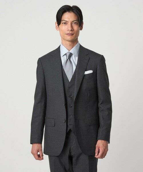 green label relaxing / グリーンレーベル リラクシング セットアップ | REDA トロピカル 無地 2B RV スーツジャケット（DK.GRAY）