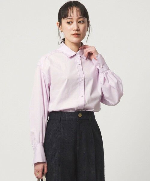 green label relaxing / グリーンレーベル リラクシング シャツ・ブラウス | フェイクパールボタン シャツ（LT.PINK）