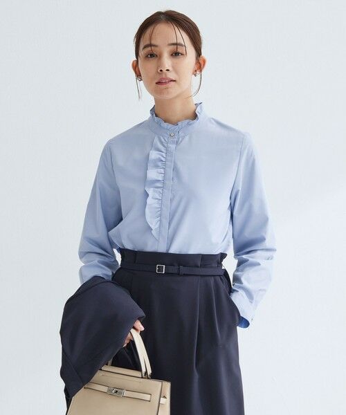 green label relaxing / グリーンレーベル リラクシング シャツ・ブラウス | フリル ディテール ブラウス マシンウォッシャブル UVカット（LT.BLUE）
