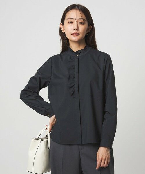 green label relaxing / グリーンレーベル リラクシング シャツ・ブラウス | フリル ディテール ブラウス マシンウォッシャブル UVカット（NAVY）