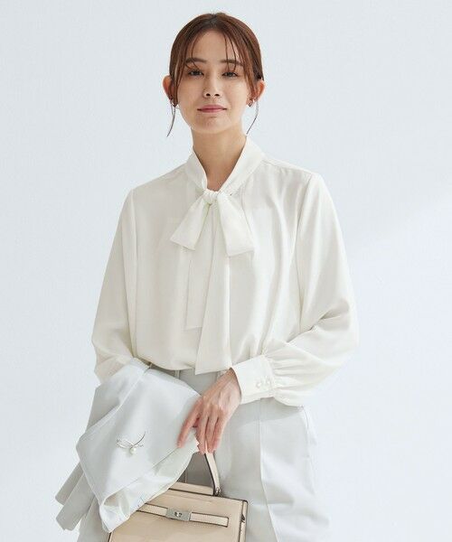 green label relaxing / グリーンレーベル リラクシング シャツ・ブラウス | トロミ ボウタイ ブラウス マシンウォッシャブル（WHITE）