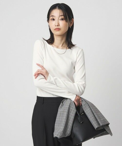 green label relaxing / グリーンレーベル リラクシング カットソー | ブライトリブ ボートネック ロングスリーブ カットソー(OFF WHITE)