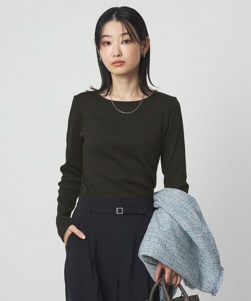 green label relaxing / グリーンレーベル リラクシング カットソー | ブライトリブ ボートネック ロングスリーブ カットソー(BLACK)