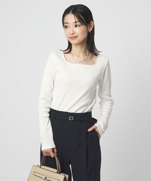 green label relaxing / グリーンレーベル リラクシング カットソー | ブライトリブ スクエアネック ロングスリーブ カットソー(OFF WHITE)