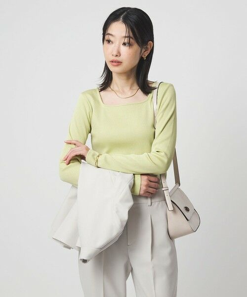 green label relaxing / グリーンレーベル リラクシング カットソー | ブライトリブ スクエアネック ロングスリーブ カットソー(LIME)
