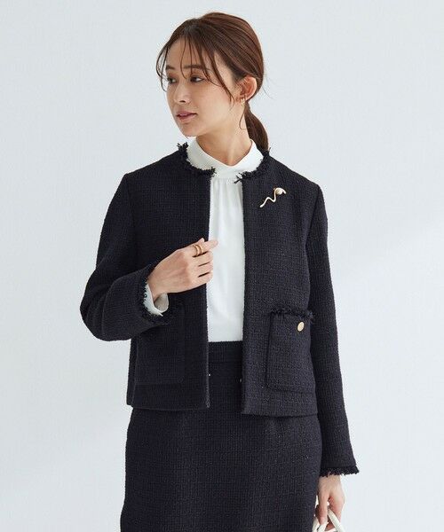 green label relaxing / グリーンレーベル リラクシング ノーカラージャケット | ツイードライク ノーカラー ジャケット | 詳細1